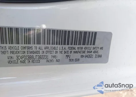 2018 Dodge Journey Sxt z USA, uszkodzony, nr VIN 3C4PDCBB9JT382231